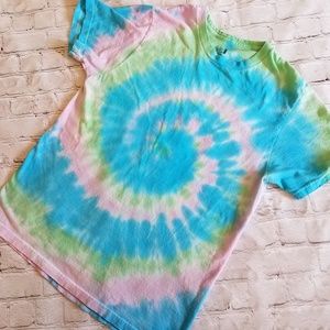 Blue, Green & Pink Spiral Tie Dye T-shirt